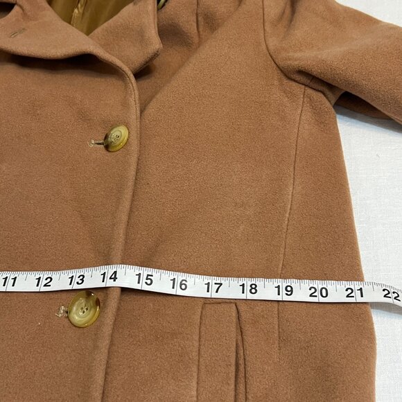 Bill Blass Women's Pea Coat Tan Wool with Cashmere Blend Double Beaded Size M - Picture 9 of 14